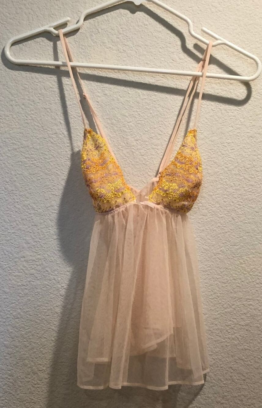 Victoria's Secret Vintage Pink Orange Floral Mesh Sheer Cami Top Size S